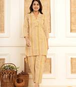  mustard cotton ethnic motifs striped print co-ord set