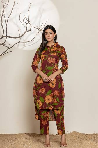  maroon cotton co-ord set
