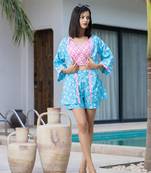  pink and blue crop top and shorts co ord set add jacket