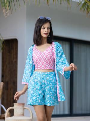  pink and blue crop top and shorts co ord set add jacket 5