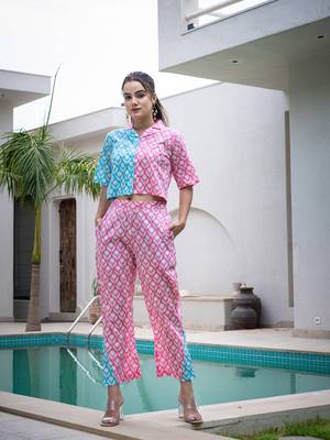  pink and blue crop top and trouser co ord set 1