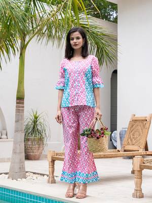  pink and sky blue top and trouser colour blocking co ord set 1