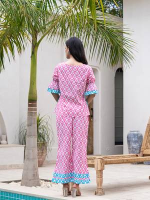  pink and sky blue top and trouser colour blocking co ord set 3