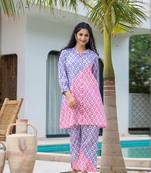  purple and pink top and trouser colour blocking co ord set