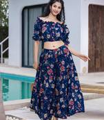  cotton blue skirt co-ord set
