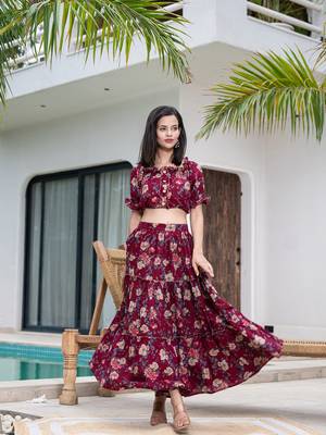  cotton maroon skirt co-ord set 1