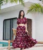  cotton maroon skirt co-ord set