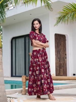  cotton maroon skirt co-ord set 2