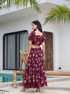  cotton maroon skirt co-ord set 3