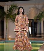  beige cotton peplum sharara co-ord set