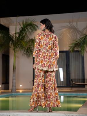  beige cotton peplum sharara co-ord set 3