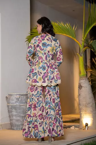  multi cotton peplum sharara co-ord set