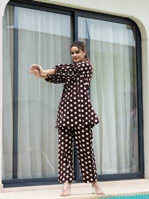  brown polka dot print top and trouser co ord set 2