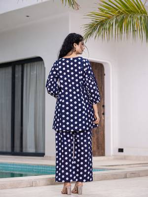  navy blue polka dot print top and trouser co ord set 3