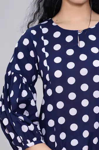  navy blue polka dot print top and trouser co ord set