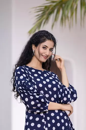  navy blue polka dot print top and trouser co ord set