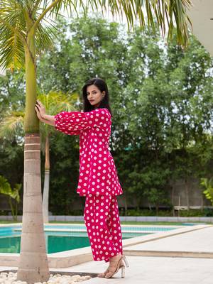  pink polka dot print top and trouser co ord set 2