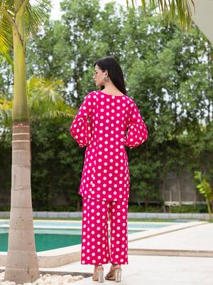  pink polka dot print top and trouser co ord set 3