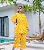 Yufta yellow polka dot print top and trouser co ord set