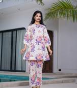  peach polka dot print top and trouser co ord set