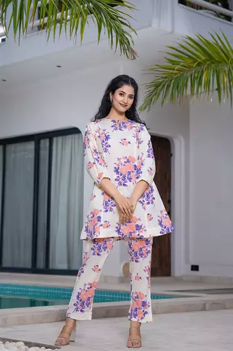  peach polka dot print top and trouser co ord set