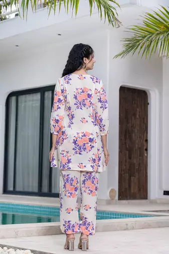  peach polka dot print top and trouser co ord set