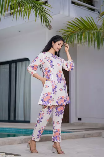  peach polka dot print top and trouser co ord set