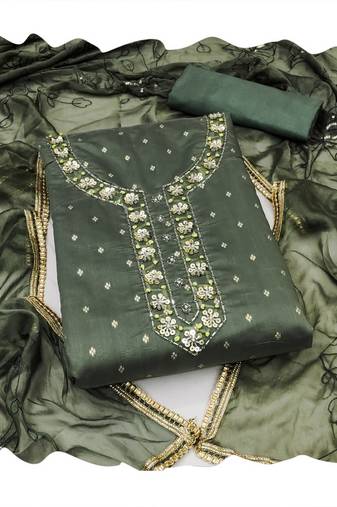 Handcrafted glamorous green colour art silk salwar kameez for graceful graceful party looks in trendy style