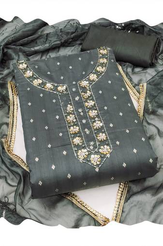 Handcrafted glamorous black colour art silk salwar kameez for graceful graceful party looks in trendy style