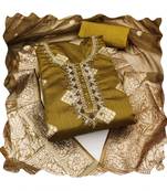 Handcrafted glamorous mustard colour art silk salwar kameez for graceful graceful party looks in trendy style