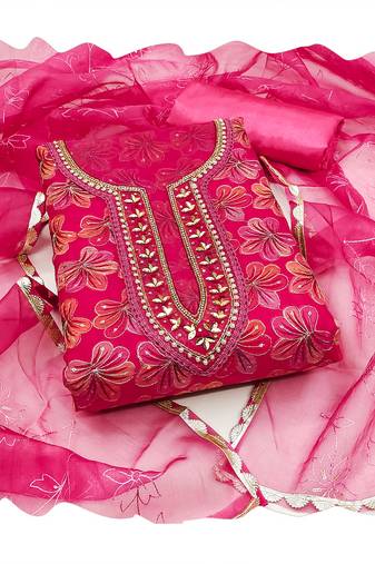 Handcrafted glamorous pink colour organza salwar kameez for graceful floral designer looks in graceful style