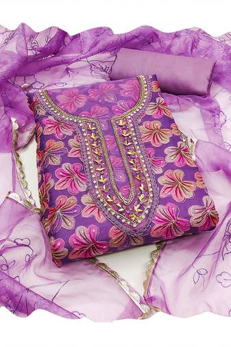 Handcrafted glamorous purple colour organza salwar kameez for graceful floral designer looks in graceful style