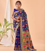 violet Radhika Paithani style Golden zari silk bland border & Rich Pallu Saree with Blouse