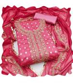 Handcrafted glamorous pink colour art silk salwar kameez for graceful woven designers looks in trendy style