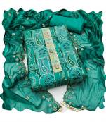 Handcrafted glamorous green colour organza salwar kameez for graceful smart printed looks in party style
