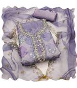 Handcrafted glamorous purple colour organza salwar kameez for graceful floral looks in trendy style