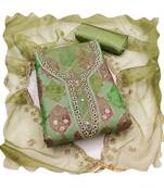 Handcrafted glamorous green colour organza salwar kameez for graceful floral designer looks in trendy style