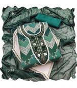 Handcrafted glamorous green colour organza salwar kameez for graceful fancy looks in girlish style