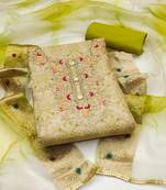 Handcrafted glamorous green colour art silk salwar kameez for graceful designer party looks in party style