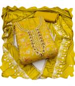 Handcrafted glamorous mustard colour art silk salwar kameez for graceful graceful party looks in wedding style