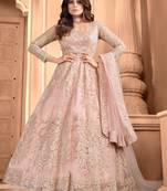 Shamita Shetty Baby pink net coting embroidery wedding anarkali suit