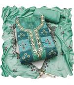 Handcrafted glamorous blue colour art silk salwar kameez for graceful fancy looks in girlish style