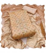 Handcrafted glamorous peach colour art silk salwar kameez for graceful fancy looks in girlish style