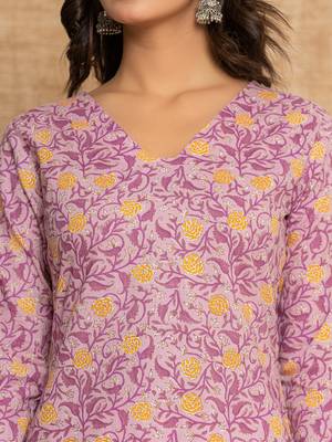  lavander floral print cotton straight style kurta and dhoti pants with dupatta set 4