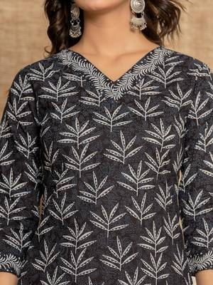  black floral print cotton straight kurta and trousers with dupatta set 4