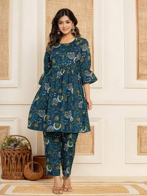 Multicolor Cotton Floral Printed Kurta Pant Set 1