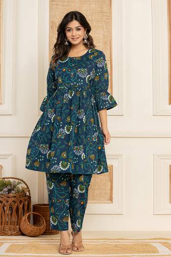 Multicolor Cotton Floral Printed Kurta Pant Set