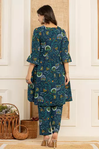 Multicolor Cotton Floral Printed Kurta Pant Set