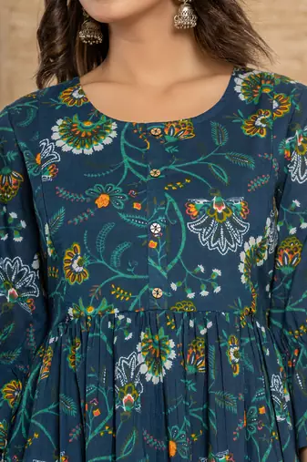 Multicolor Cotton Floral Printed Kurta Pant Set
