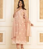 Yufta peach cotton embroidered kurta set with dupatta set